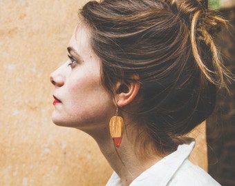 Wood earrings, orange earrings, orange resin earrings, gift for women, wood jewelry, resin jewelry, birthday gift, colorful earrings