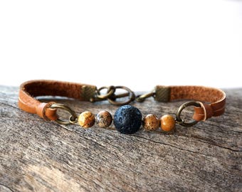 Leather Essential Oil Diffuser Bracelet - Simple Aromatheraphy Bracelet - Lava Bead DiffuserJewelry - Lava Rock Bracelet - Wellness Jewelry
