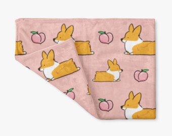 Pink Corgi Sploot Fleece Blanket | Small, Medium or Large Ultra Plush Soft Throw Blanket | Welsh Pembroke Corgi Blanket | Made to Order