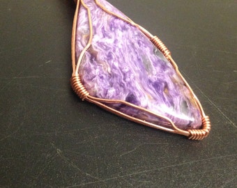 Copper Charoite Cabochon Wire Wrapped Pendant - Handmade Wearable Jewelry