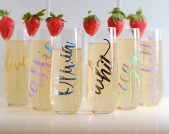 Bridesmaid Gift Ideas-Personalized Stemless Glasses-Bridesmaid Champagne Glasses-Personalized Champagne Flute-Monogram Glasses