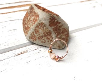 Rose gold cartilage hoop earring, Gold hoops, Small helix ring, 20g 10mm beaded hoop, 14k rose gold filled, Piercing jewelry for women, Gift