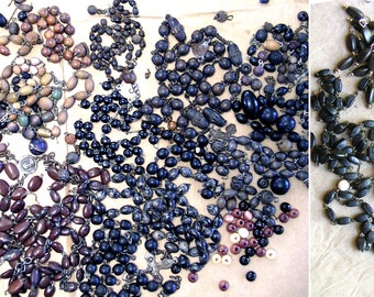 Antique Rosary Beads - Big Lot, Mostly Carved Wood, from Broken Rosaries - Spina Christi, Horn