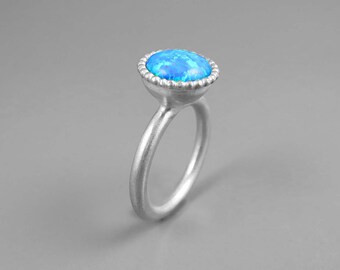 Fire Opal Ring, Rainbow Opal Ring, Blue Opal Ring, Solitaire Ring, Silver Ring Gift, Birthstone Anniversary Ring, Stone rings, Gemstone Ring