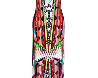 Cotton Maxi Dress, Plus Size Maxi Dress, Red Geometric Maxi Dress, Jersey Dress, Printed Dress, Summer Dress, Slimming Dress, Designer Dress