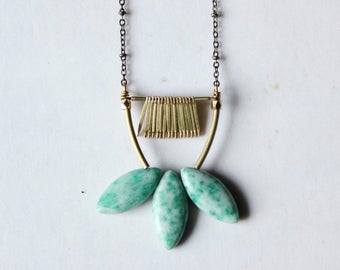 Jasper necklace,green jasper pendant necklace,gold lotus necklace,long statement necklace,modern minimalist Geometric contemporary jewelry