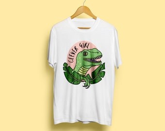 Clever Girl T-Shirt, Unisex Dinosaur T-Shirt - Raptor T-Shirt, Cute Illustrated T-Shirt, Gift For Him, Jurassic Park, Available S M L XL XX
