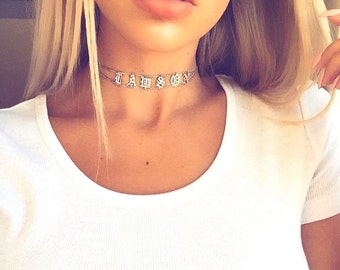 Choker Necklace - Personalized Choker Necklace - Custom Name Choker - Name Plate Choker - Gold Name Necklace - Name Necklace - Name Choker