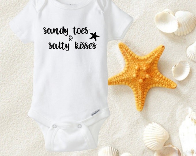Sandy Toes and Salty Kisses Bodysuit, Baby Girl Onesies®, Beach Baby, Surfer Girl, Starfish, Surfer Baby, Baby Romper, Baby Shower Gift