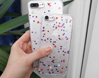 Glitter and Hearts IPhone Case for IPhone 7 7 Plus 6 6s 6 plus and 6s plus Quality Silicone TPU Protective Case