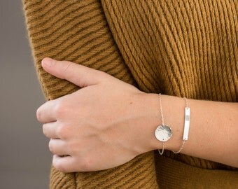 DOUBLE SIDED Hand Stamped Bracelet, Custom Hand Stamped Bracelet Jewelry, Two Sided Coordinate Bar Name Initial Bracelet