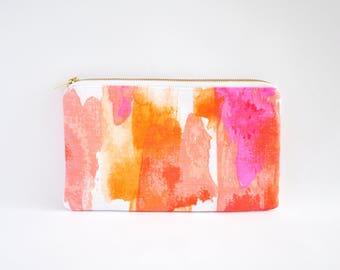 Clutch Bag, Clutch Purse, Zipper Clutch, Clutch Wallet - Orange & Pink Watercolour
