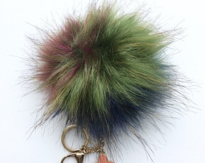 NEW! Faux Fox Fur Pom Pom bag Keyring Hot Couture Novelty keychain pom pom fake fur puff keyring