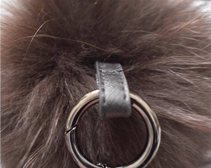 NEW! Deep Brown Color Raccoon Fur Pom Pom bag charm keychain keyring puff fluffy realfur chain pendant Gun Metal™ Series strap and buckle