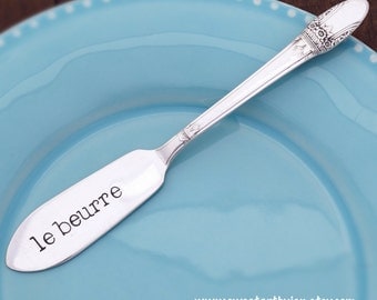 Le Beurre Spreader Butter Vintage Cheese Knives French Hand Stamped Spread Love Cheer Peace Joy Hostess Gift Wedding Favor