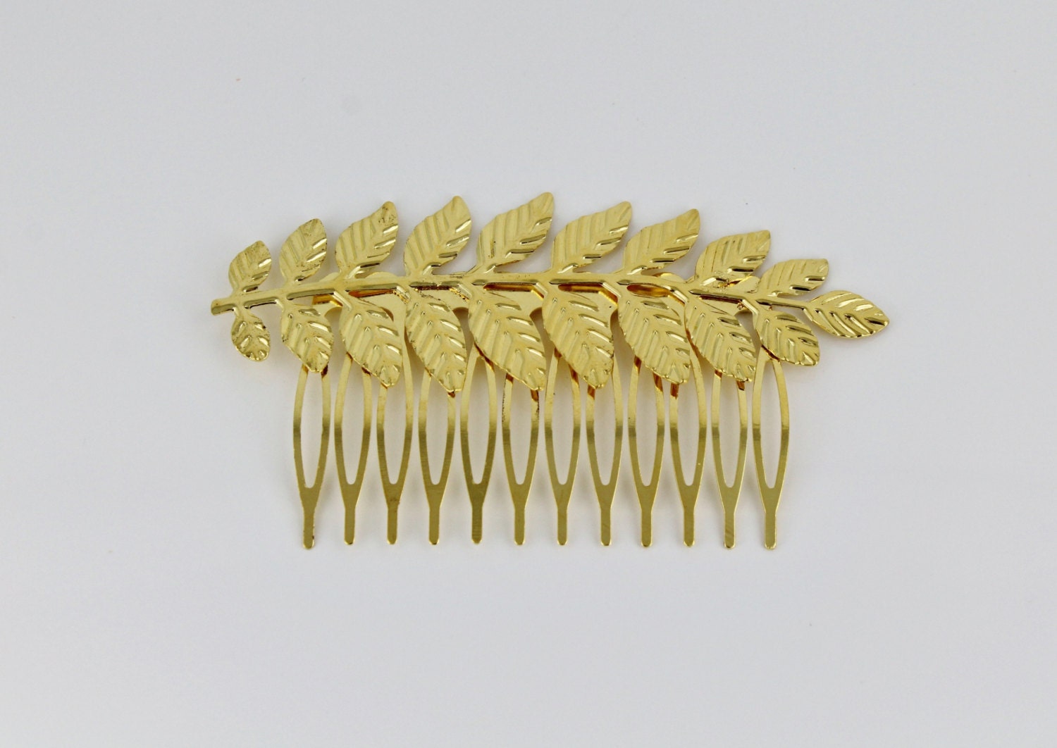 Gold tone laurel leaf leaves metal side clip hair comb french