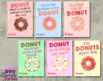 DONUT VALENTINE CARDS - Printable Valentine Cards - Donut Valentines - School Valentines - Classroom Valentines - Valentine's Day Cards diy
