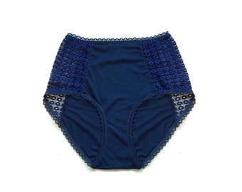 Blue high waist panties - Navy blue retro panties
