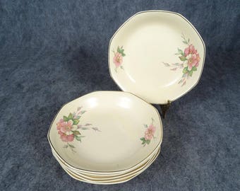 Homer Laughlin Vintage Octagonal Soup Bowls x6 Wild Rose Yellowstone