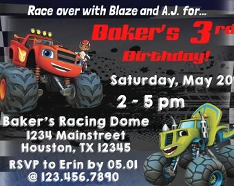 INDIVIDUAL Blaze and the monster machine invitations } A7 } Envelopes included} Printed for you by me}Monster truck} Blaze