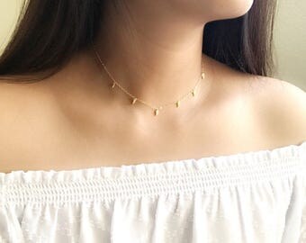 Dangle choker necklace / dangling charm choker / tusk charm choker / choker necklace / shaker necklace
