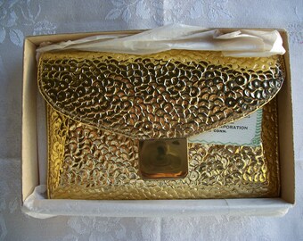 Zell Miracle Mesh Gold Clutch Vintage Purse Original Box
