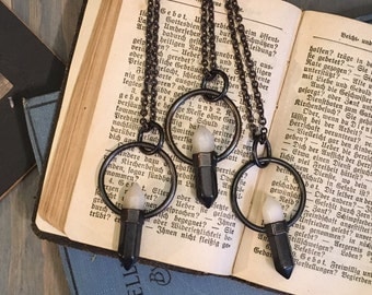 Crystal Necklace Large Crystal Jewelry Black White Agate Necklace Stone Statement Necklace Gothic Jewelry Wand Point Goth Necklace Witchy