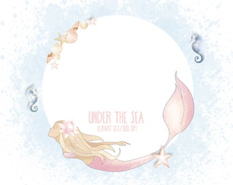 Under the sea clipart, nautical,sea horse clipart, starfish, mermaids
