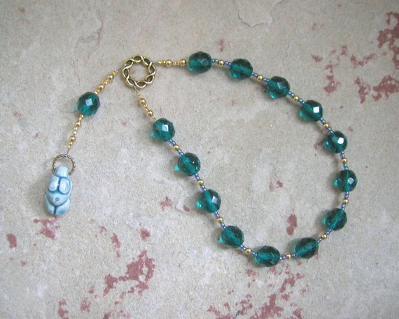 Goddess Prayer Beads with Green Ceramic Goddess Pendant
