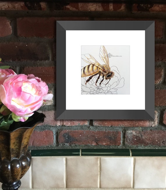 Honey Bee Queen Bee print Framed Wall Art by artistDebbieWubben