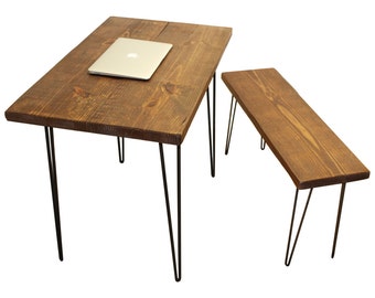 Desk and bench, table, wood desk, computer desk, reclaimed wood desk, reclaimed wood, industrial, industrial desk, office desk, rustic, wood