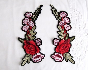 Iron On Dal Flower Patch, 2 PCS. MIRROR Floral Patches , Red and Pink Flower Applique ,İron on Applique Patches