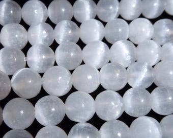 Extremely Rare Selenite Beads: Finding Life Purpose,Connection To Spirit Guides, Removes Energy Blockages 8mm