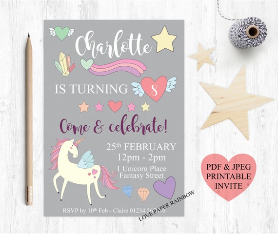 printable unicorn birthday invitation digital party