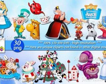 30 Alice in wonderland Clipart - 30 PNG - 300 Dpi, Alice in wonderland png, Alice in wonderland clip art, Instant download - ONLY FILES