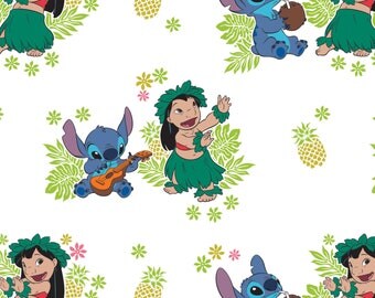 Lilo and Stitch Fabric / Ohana in White Material / Lilo & Stitch Disney Fabric for Camelot 85240101 #3 / By The Yard and Fat Quarters