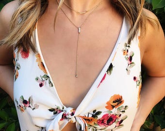 Delicate Gold Lariat Necklace- Gold Bar Y Necklace/ Gold Bar Drop/ Long Lariat Necklace/ Minimal Y Necklace/ Layered Gold Necklace/ Layering