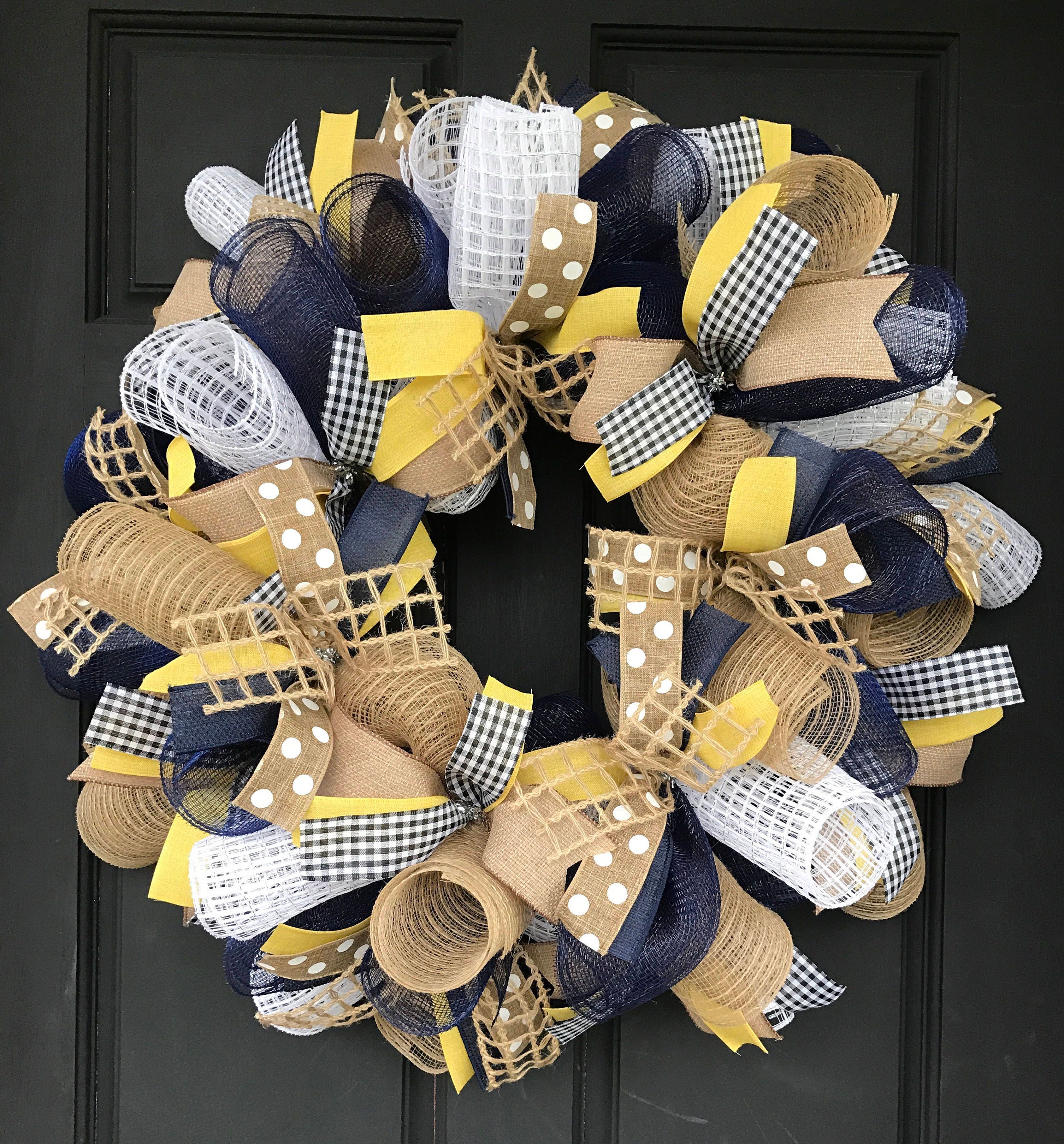 Summer wreath everyday wreath navy and yellow wreath