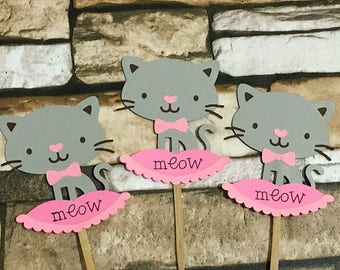 20 Kitten cupcake topper, cat cupcake topper, meow cupcake topper