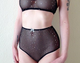 Stargazer sparkle mesh high waisted knicker and bralette lingerie set