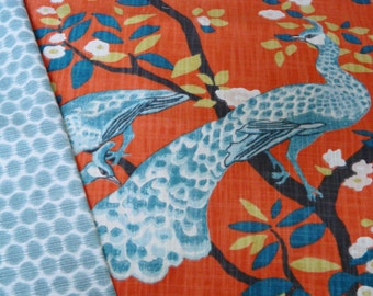 ROBERT ALLEN-Vintage Plume Redux In Persimmon / Decorative Pillow Cover, Lumbar Pillow Cover, Euro Shams / Linen Blend Fabric