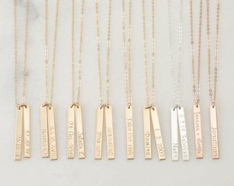 Personalized Vertical Bar Necklace // Customized 14K Gold Filled, Silver, 14K Rose Gold, Personalized Name Necklace,Meaningful Gifts // N105