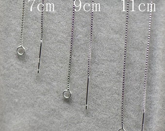 10 pcs/7CM/9CM/11CM.925 Sterling Silver Sterling Box Chain Ear Line with Ring-long threader earrings-chain earrings-ear thread earrings