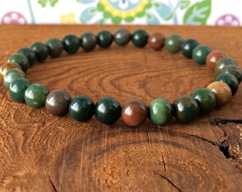 A Grade 6mm Bloodstone Bracelet, Bloodstone Jewelry, Heliotrope, Root Chakra, Healing Crystals, Anxiety Relief - Protection - Courage