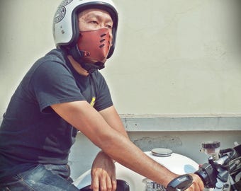 The raw custom moto mask rider : half face cafe racer mask (Masque moto cuir) Dark Brown
