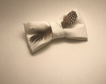 Distressed Denim with Feather Detail Bow Tie