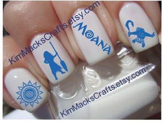 Moana Disney waterslide nail decal set custom nail art 24 manicure disney princess custom monogram manicure pedicure
