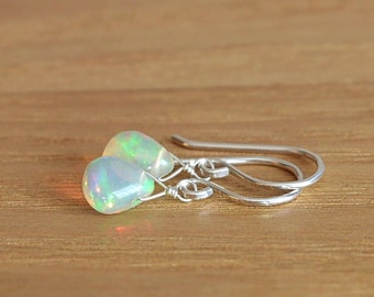 Natural Opal Earrings, Genuine Ethiopian Opal Jewelry, October Birthstone, Leverback Gemstone Earrings, 14K Rose Gold Filled Sterling Silver