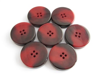 7 large red coat buttons, big red and blak buttons for wool, 34 mm across, unused