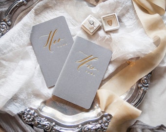 His and Her Gold Foil Press wedding vow book on grey moleskine-set of 2 NO PERSONALIZATION